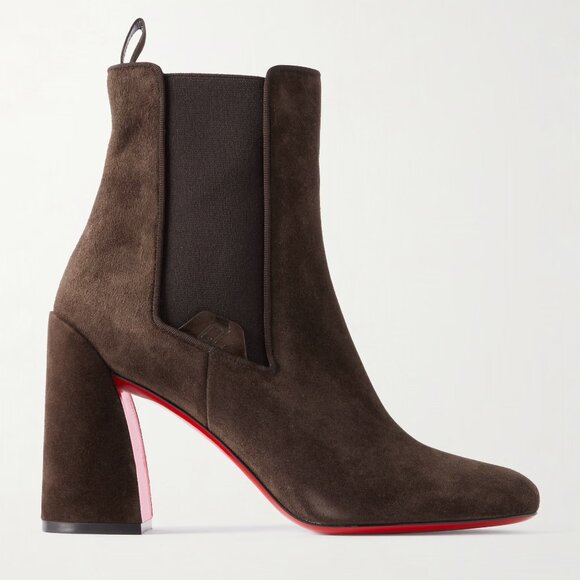 Christian Louboutin TURELASTIC 85 Suede Chelsea Ankle Bootie Boots Heels - Picture 1 of 16